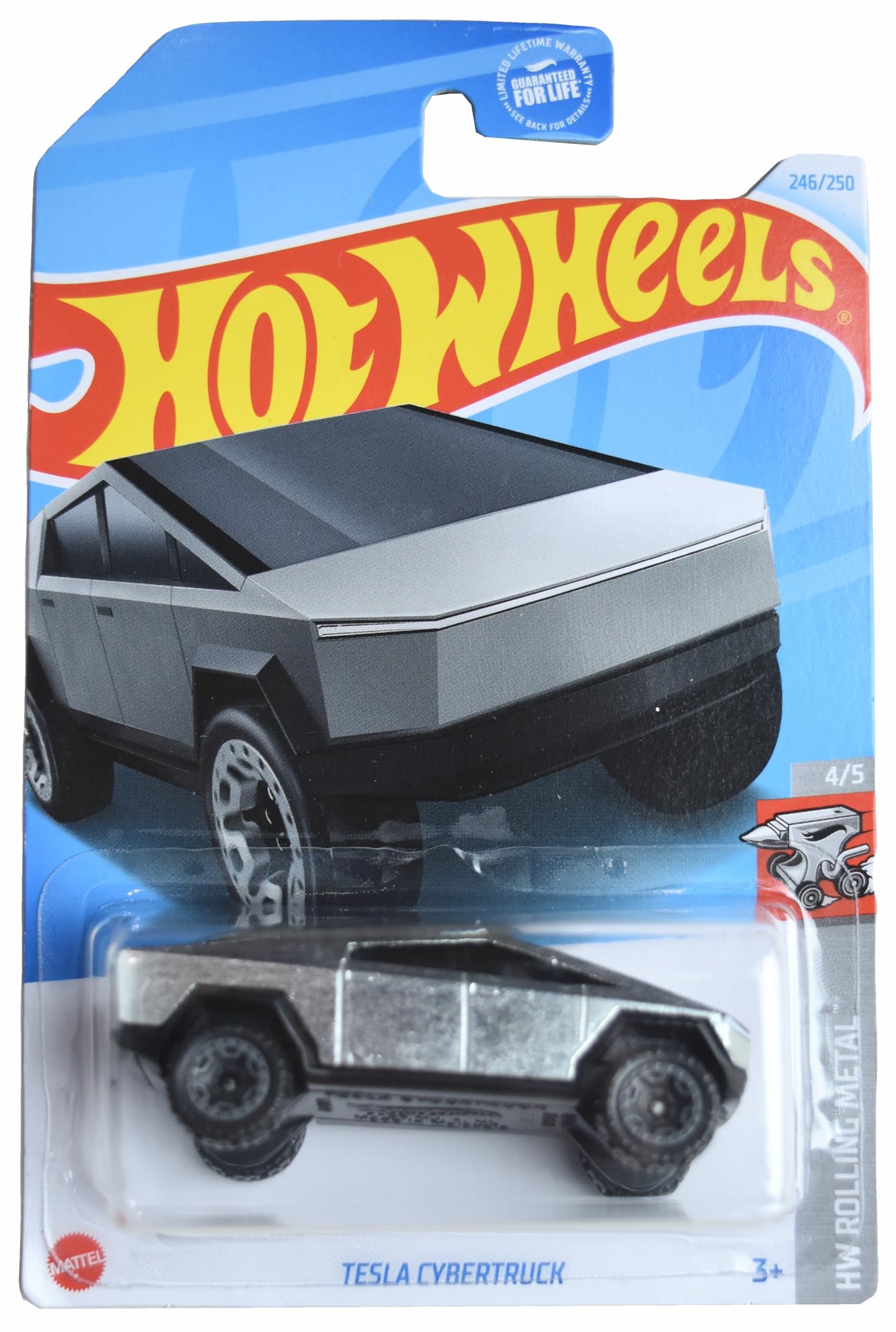 Hot Wheels Tesla Cybertruck HW Rolling Metal 4/5 – 1:64 Scale, Silver (246/250)
