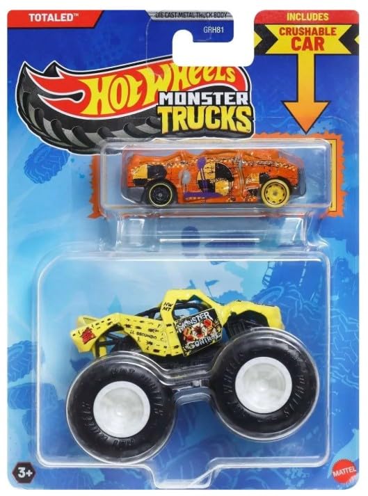 Hot Wheels Monster Trucks Totaled Series – 1:64 Die-Cast with Crushable Car