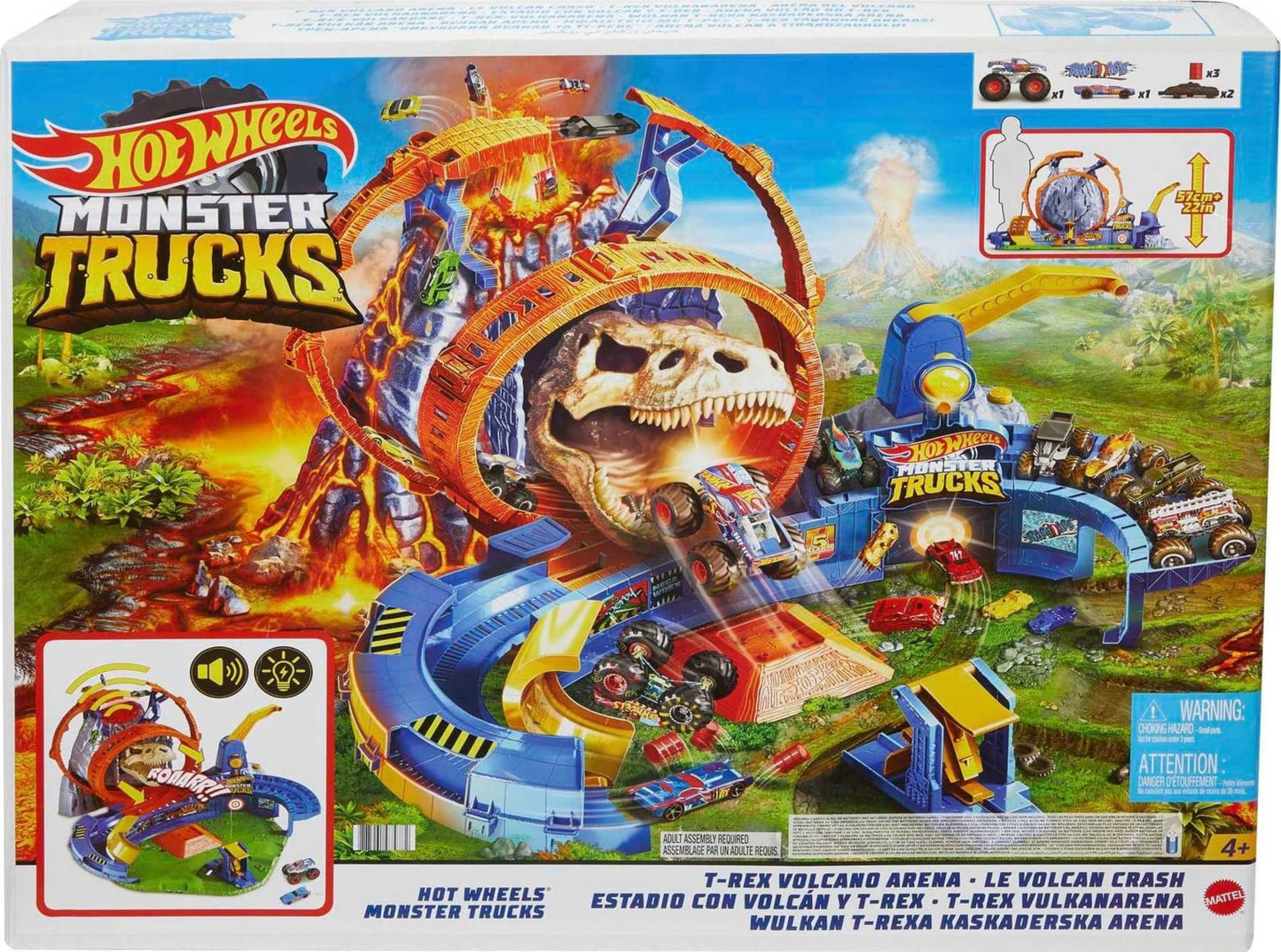 Hot Wheels Monster Trucks T-Rex Volcano Arena Playset with 1:64 Vehicles