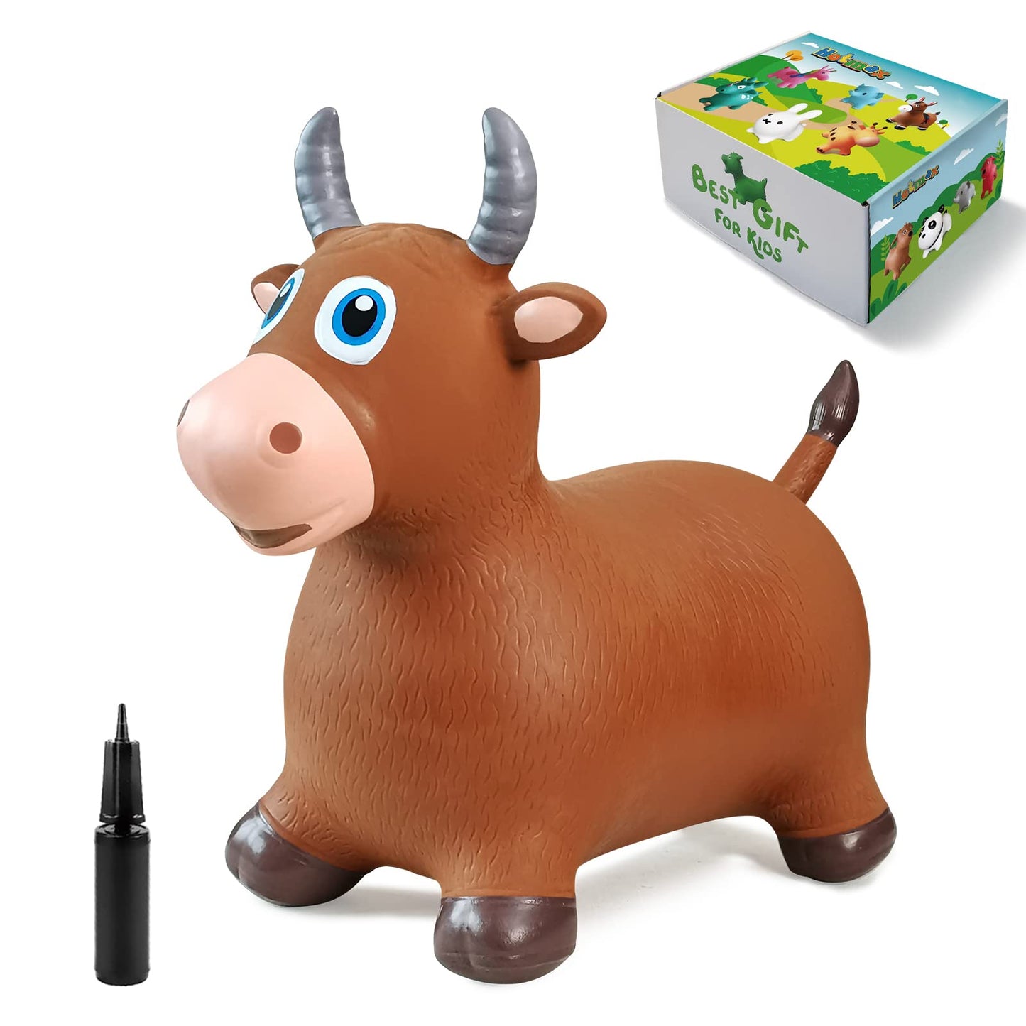 HotMax Bouncy Animal Hopper – Inflatable Ride-On Toy for Toddlers & Kids (Brown Cow)