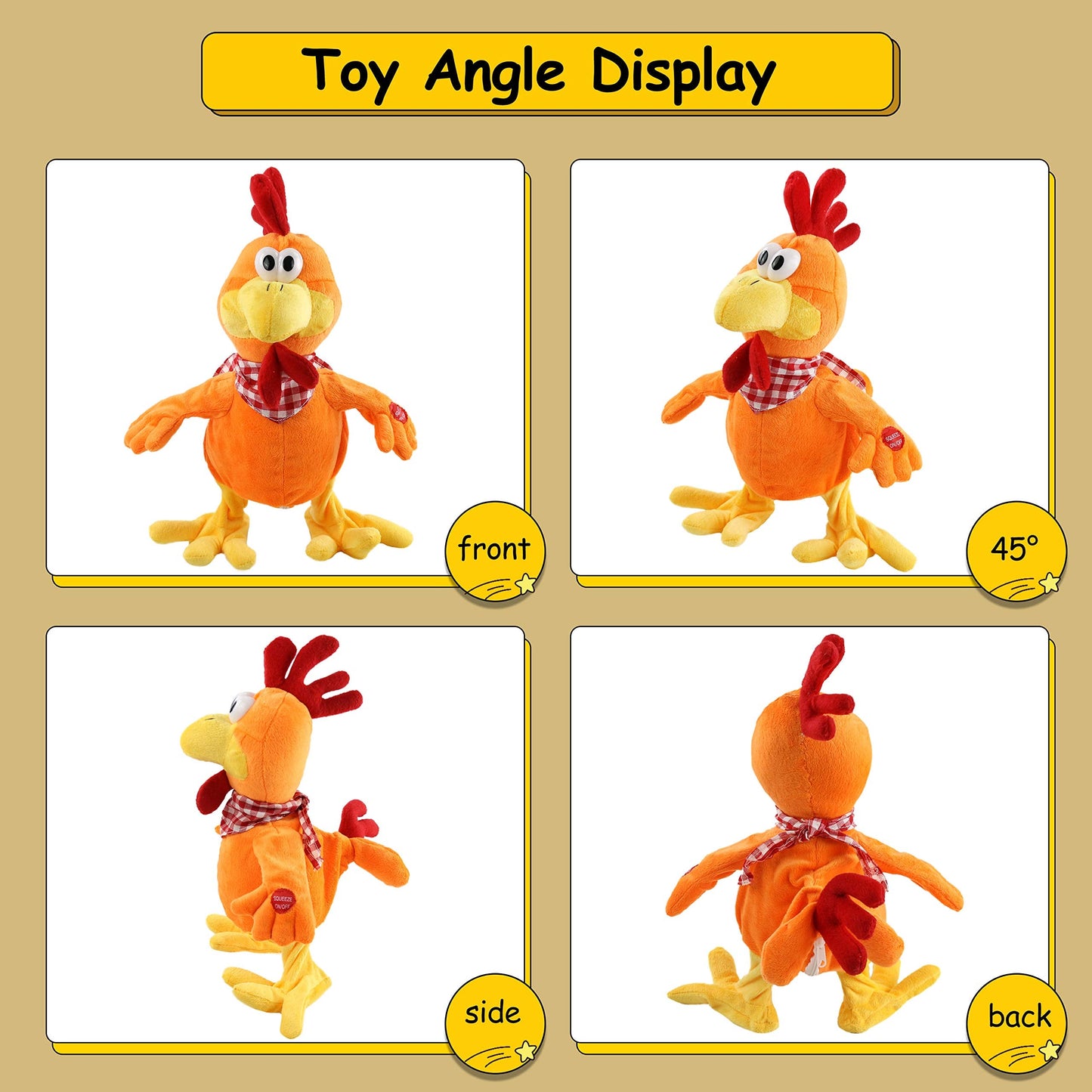 Houwsbaby 15-inch Electronic Squawking Chicken Toy – Interactive Singing Rooster Plush for Kids