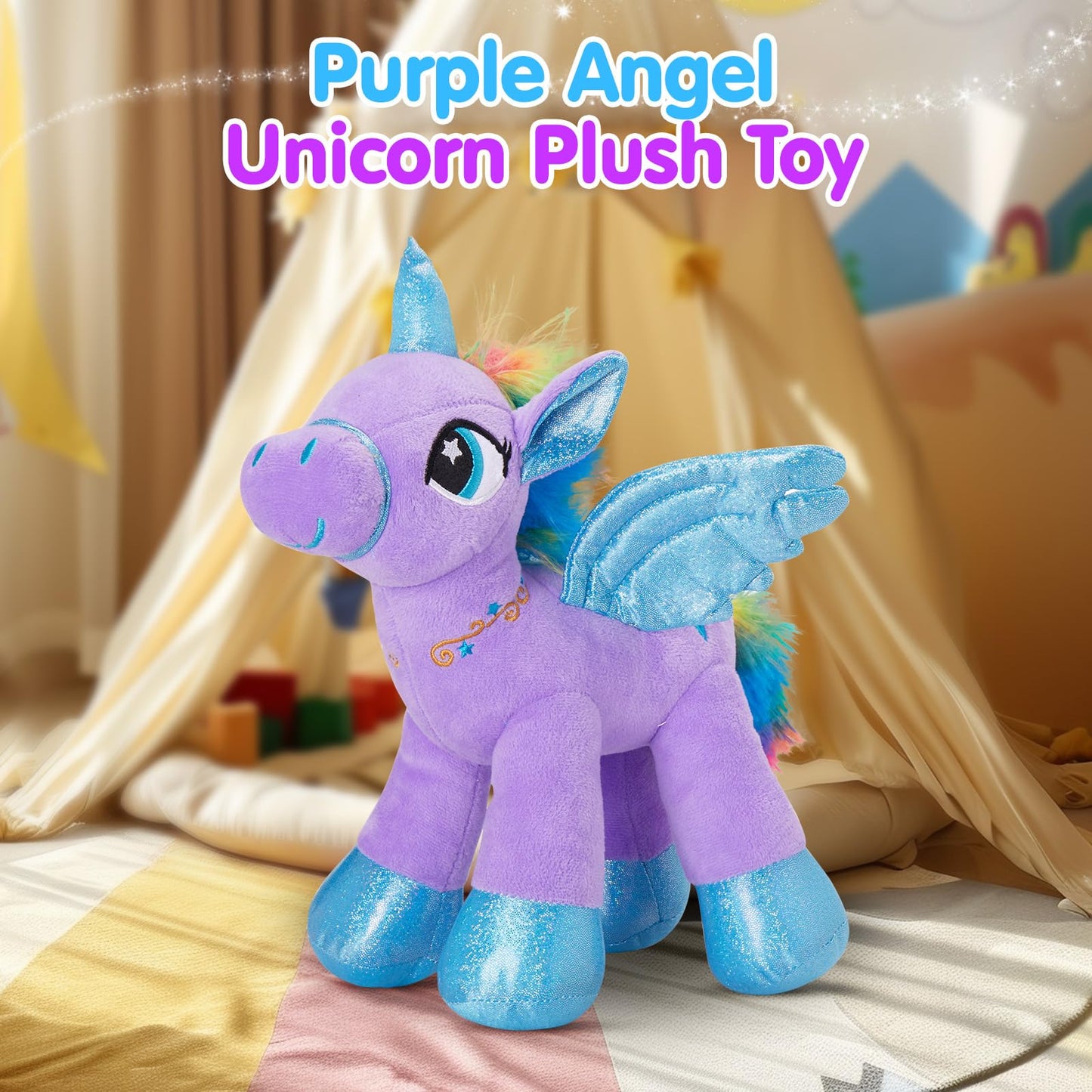 Houwsbaby 14-Inch Purple LED Light Up Unicorn Plush – Glow Night Light for Kids