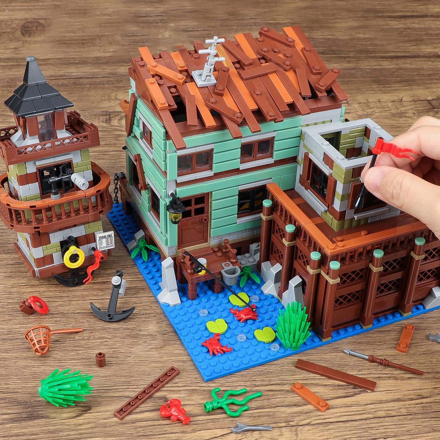 HSANHE Fishing Village Store House Building Kit – 1881 Pcs with LED Light