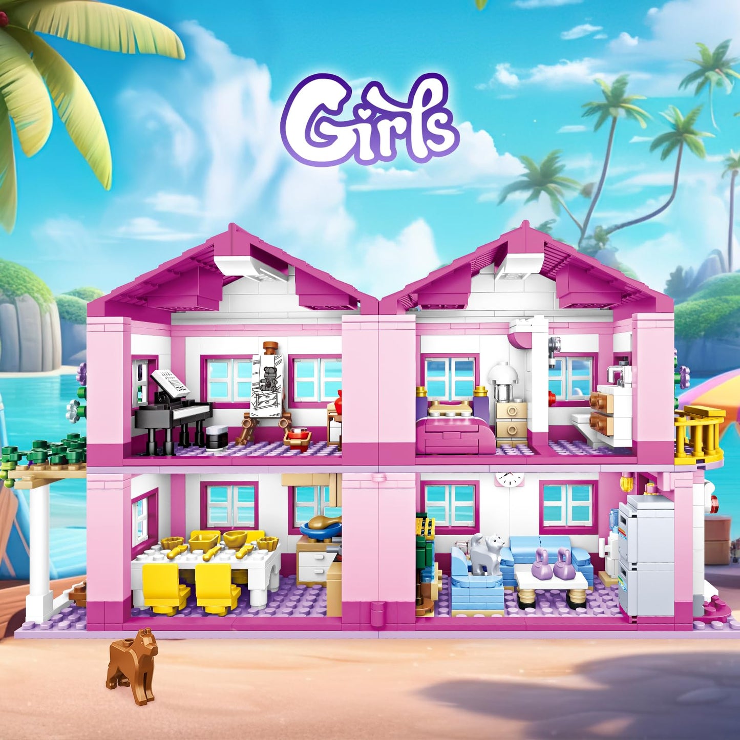 HSANHE Pink Girls Summer Villa Friends Building Set – 1018 PCS | Educational Toy for Ages 8+
