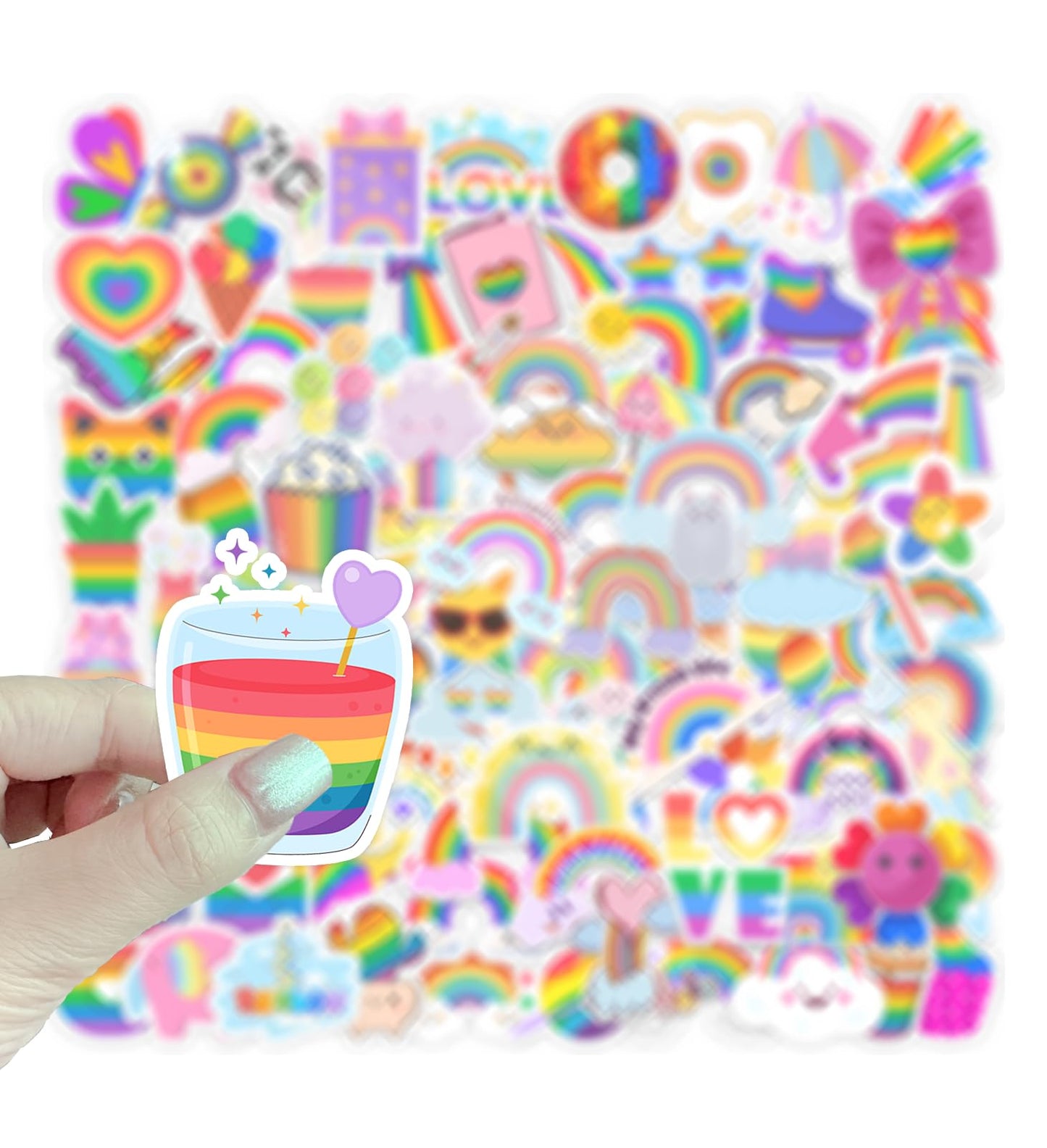 HSHFAMIIY Rainbow Sticker Pack – 100 Waterproof Vinyl Stickers for Kids & Teens