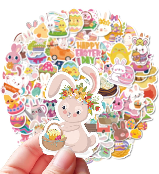 100 Pcs Easter Sticker Pack – Cute Bunny & Egg Designs for DIY Crafts | HSHFAMIIY