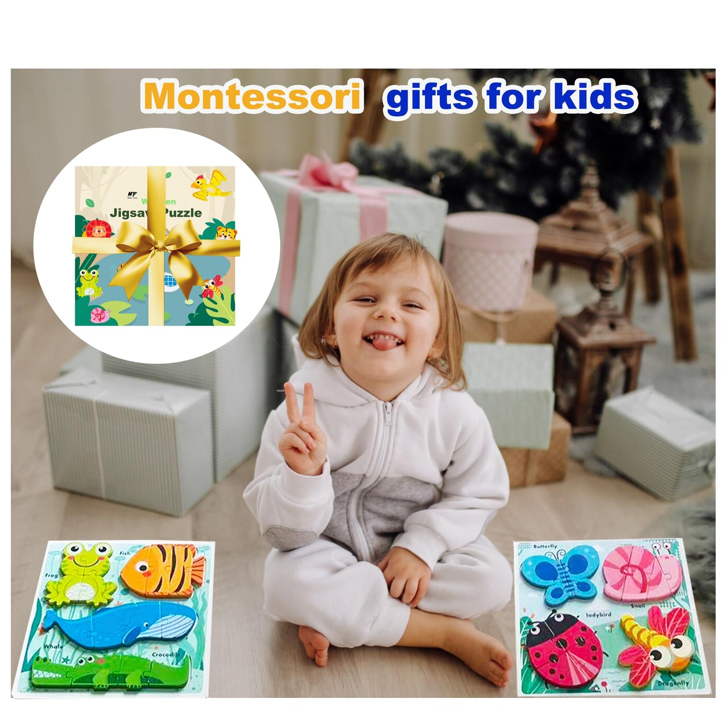 HT HONOR Montessori Puzzle for Toddlers – Educational Wooden Creature Matching & Sorting (Ages 2-4)