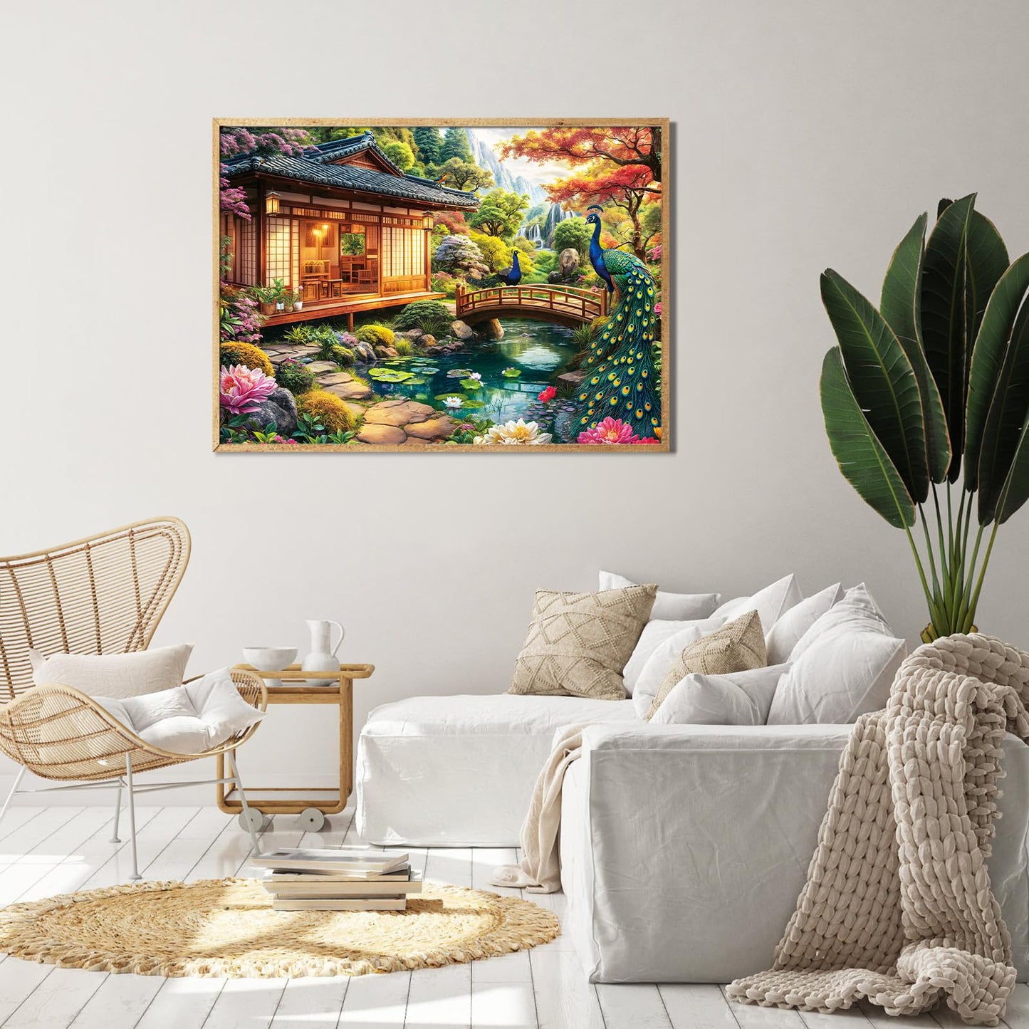 HUADADA 1000-Piece Puzzle: Traditional Japanese Garden with Peacocks | Colorful Jigsaw for Adults & Kids