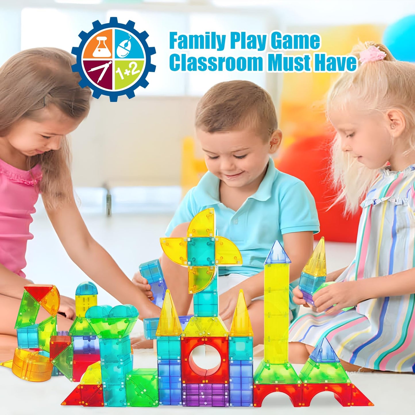 Huaker Magnetic Blocks - 66-Piece Translucent STEM Building Toy for Kids 3+
