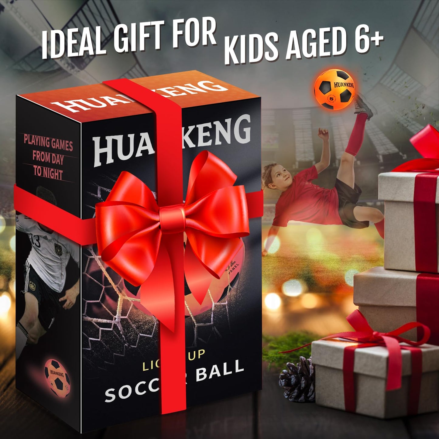 HuanKeng Glow in the Dark Soccer Ball – Rechargeable, Official Size 5, Night Play for Ages 6-15