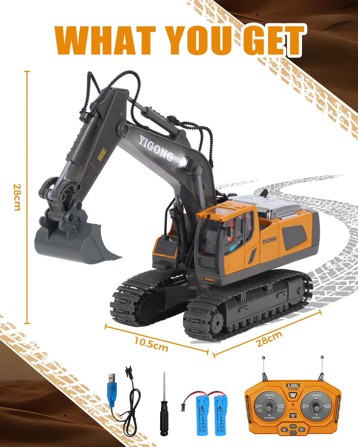 HuiJuKeJi 11-Channel RC Excavator Toy – 680° Rotation, Metal Shovel, Lights & Sounds