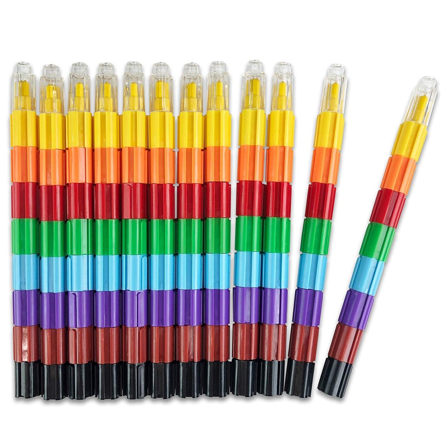 Huji Stacking Buildable 12-Piece Crayons Set — 8 Colors, Safe Non-Toxic
