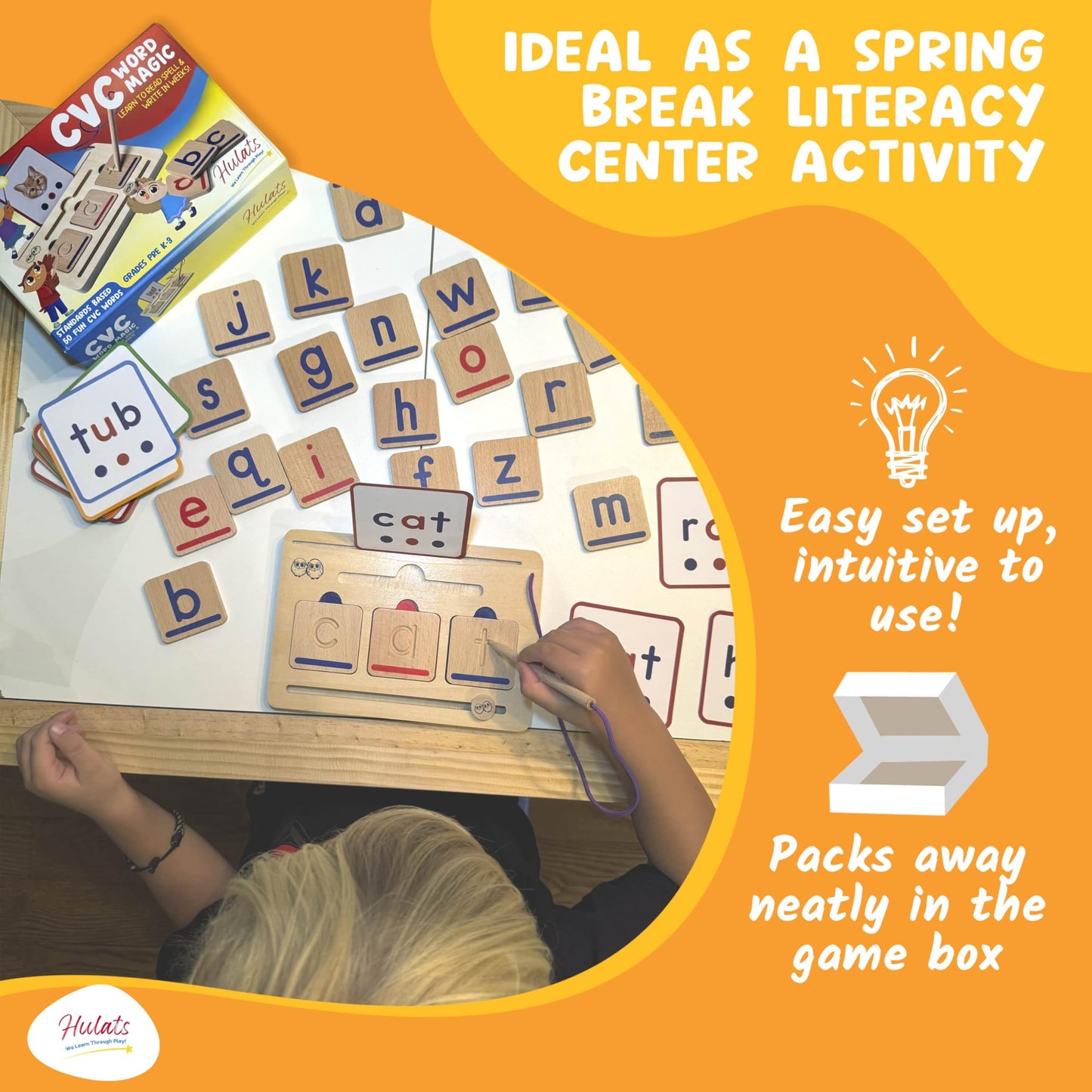 Hulats CVC Word Magic – Montessori Reading Game for Phonics Mastery & 50 Flash Cards