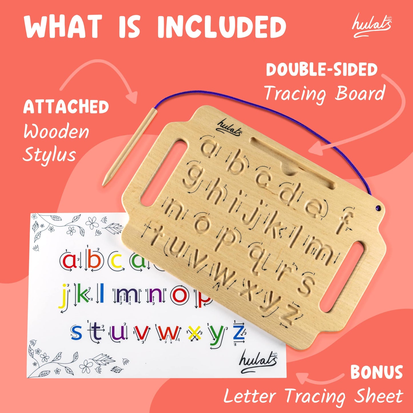 Hulats Learn to Write: Portable Wooden Alphabet Tracing Board for Kids 3-5