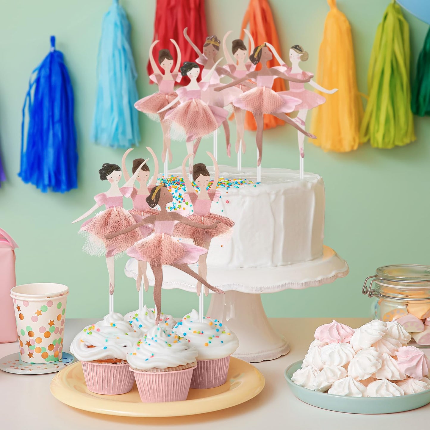 Humyoun 36 Ballerina Cupcake Kit – Colorful Ballet Tutu Toppers & Pink Cups