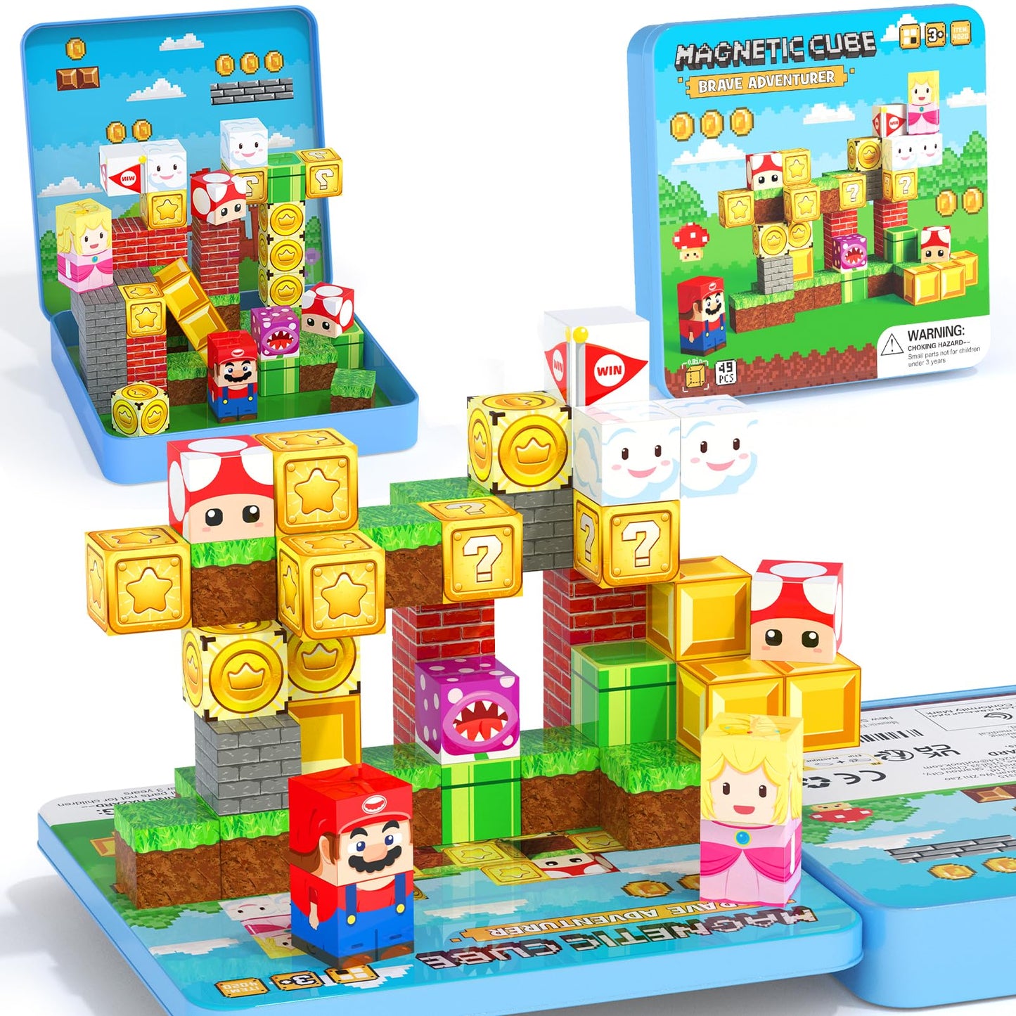 hunloot 49PCS Mini Magnetic Tiles Travel Toys for Kids 4-8 | Portable STEM Building Set