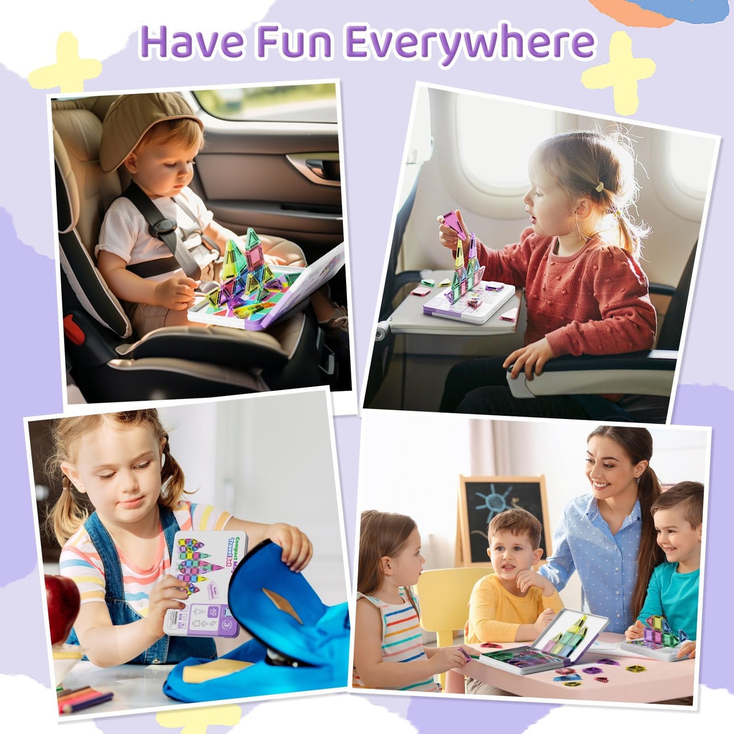 Hunloot Mini Magnetic Tiles 40-Piece Travel STEM Set with Storage Box