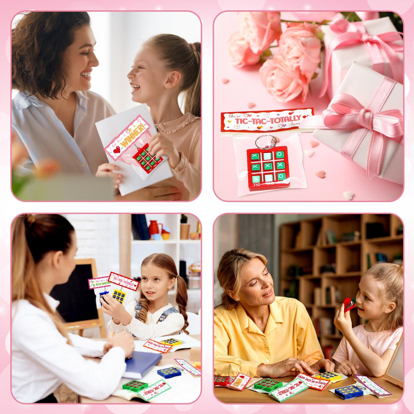 Huquary 48-Set Valentines Gifts for Kids Classroom | Tic Tac Toe Keychains & Gift Cards