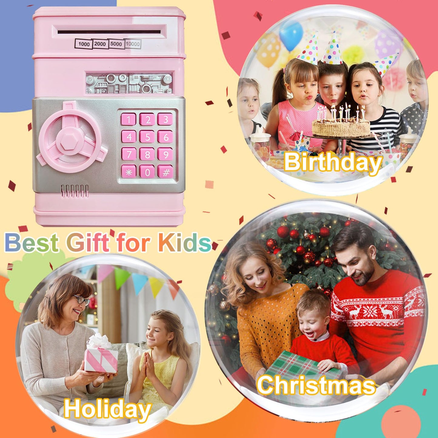 HUSAN Piggy Bank for Kids - Electronic Password Lock Money Box (Light Pink)