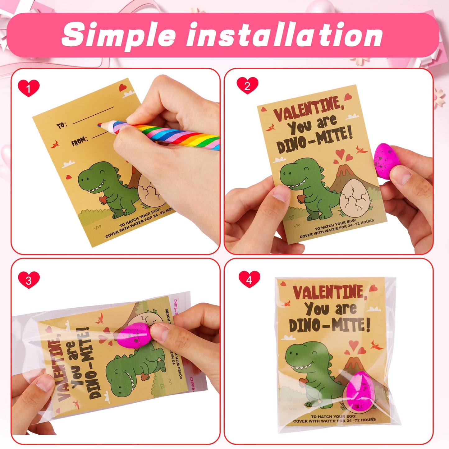 Huyamap 28-Pack Valentine’s Day Gifts for Kids: Dinosaur Egg Hatch Toys with Cards & Party Favors