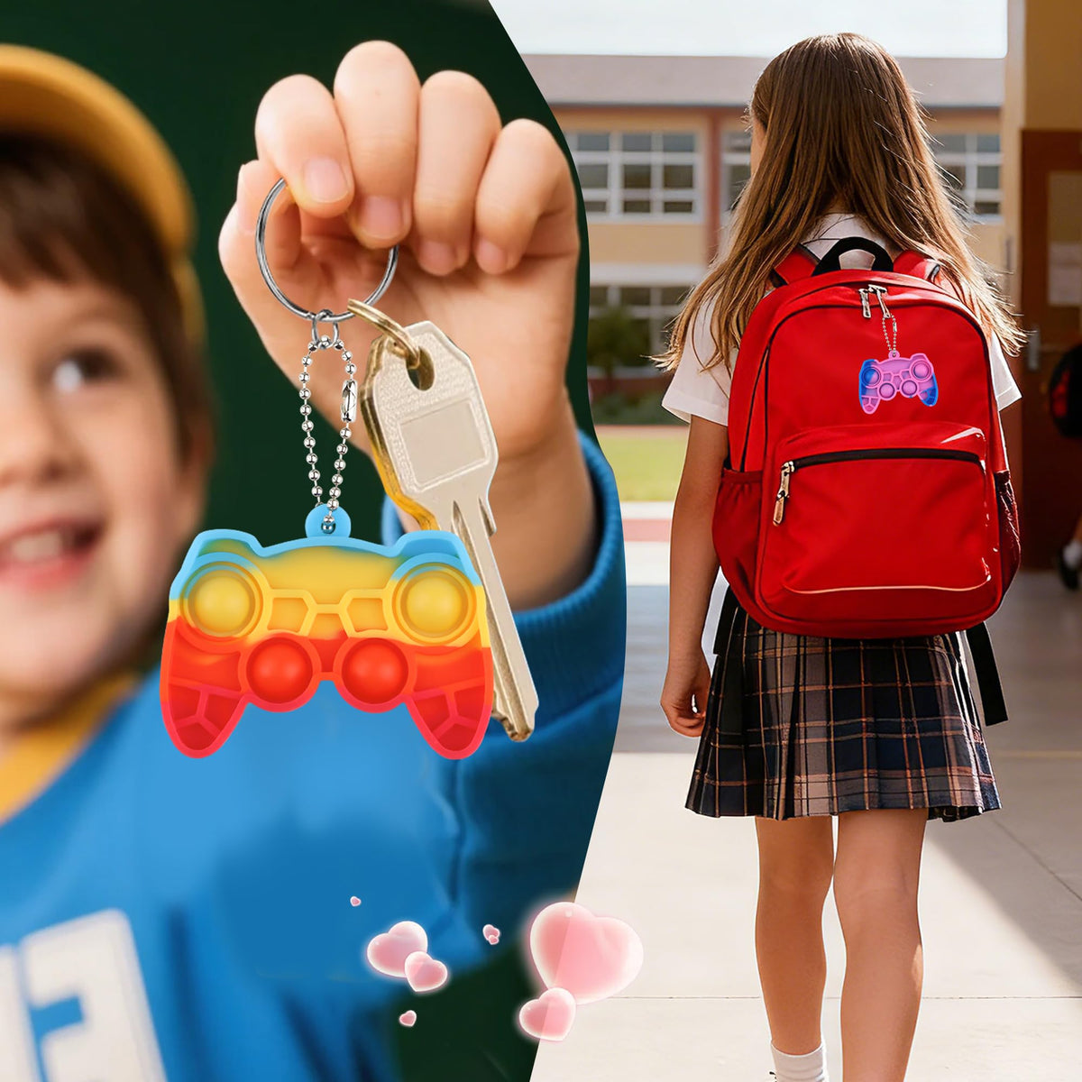 Huyamap 24-Pack Kids Valentines Day Cards with Mini Pop Fidget Keychains – Classroom Gifts