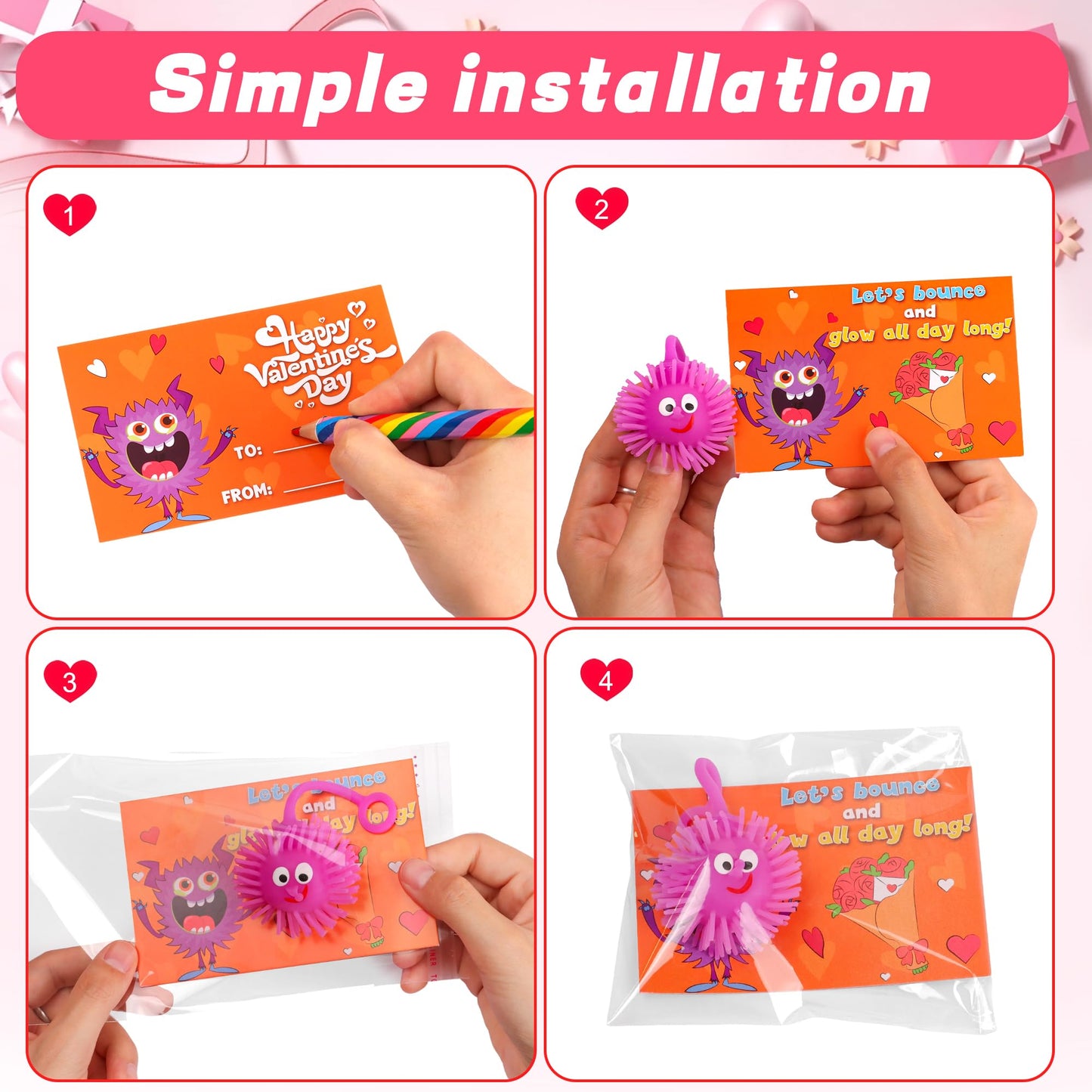 Huyamap 24-Pack Valentines LED Puffer Balls + Cards & Gift Bags | Classroom Gifts
