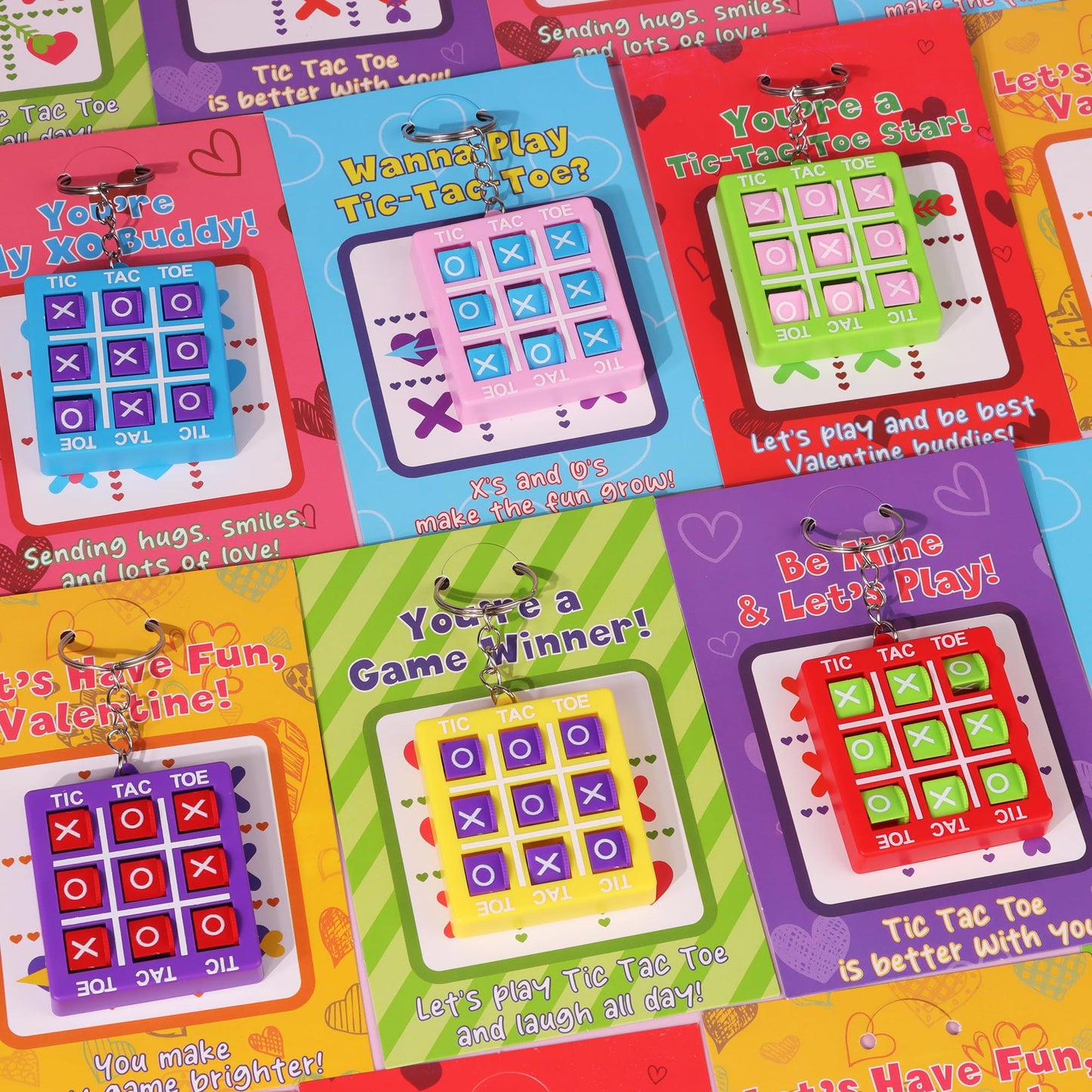 24 Pack Valentines Day Gifts for Kids – Tic Tac Toe Keychains & Cards | Huyamap