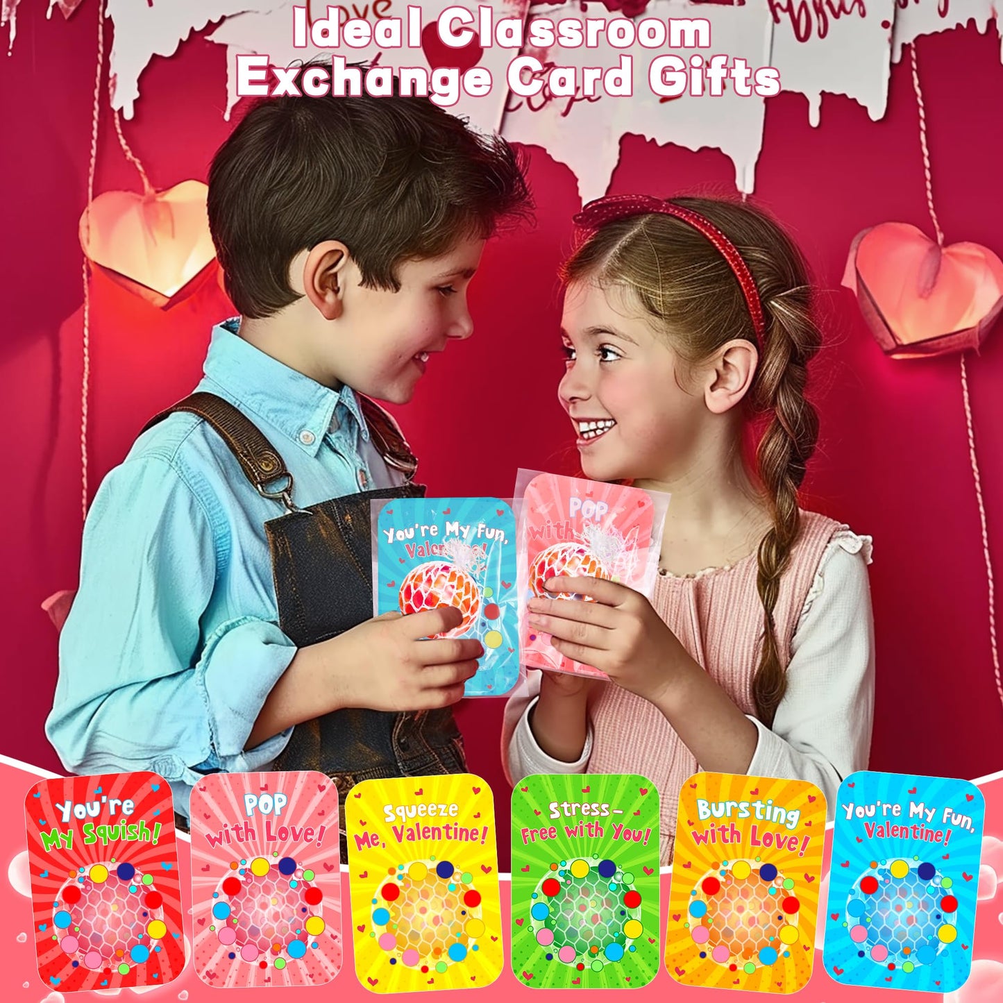 Huyamap 24-Pack Valentines Day Gifts for Kids – Stress Ball Fidget Toys with Cards