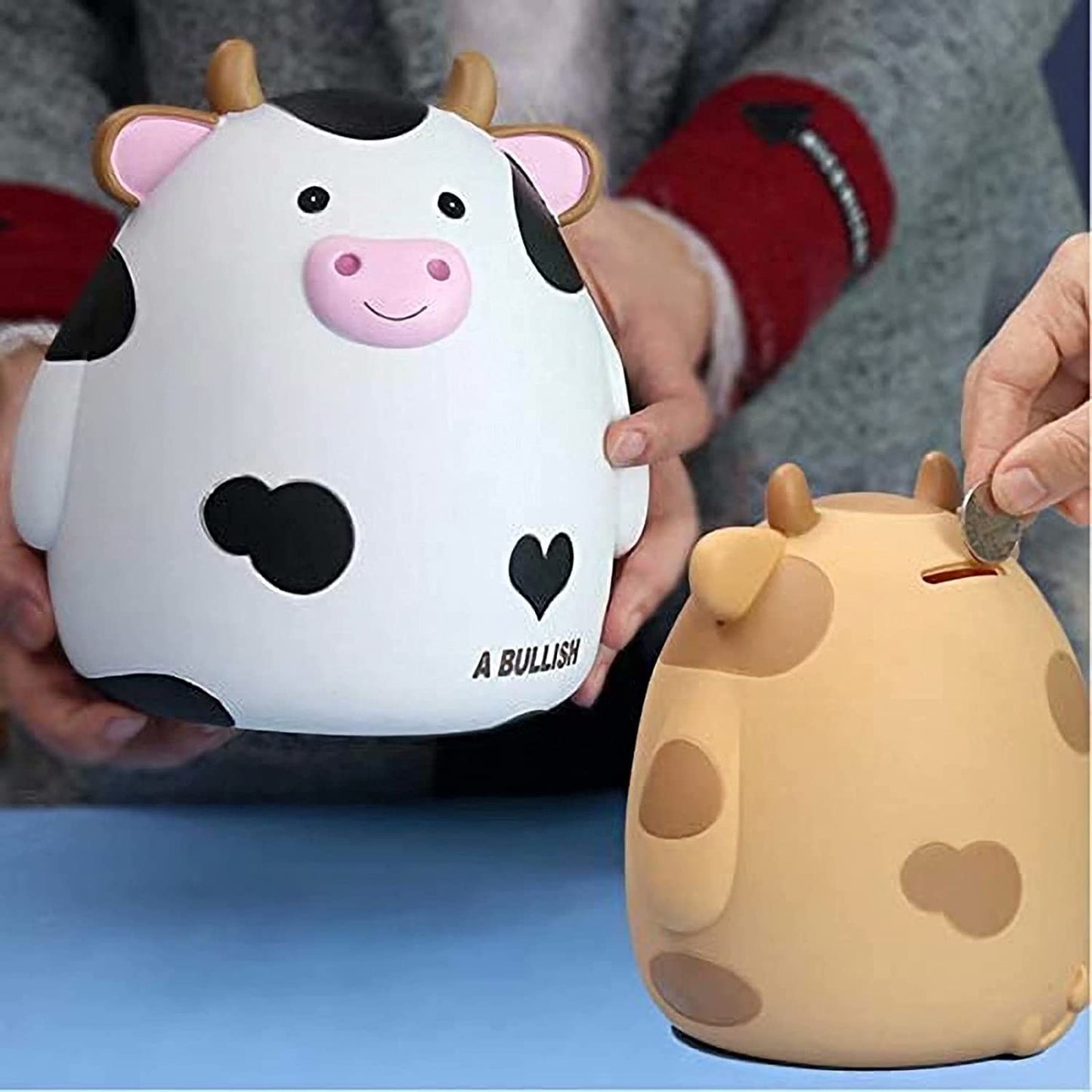 HW Cow Piggy Bank M Size – Unbreakable Kids Coin Box, White
