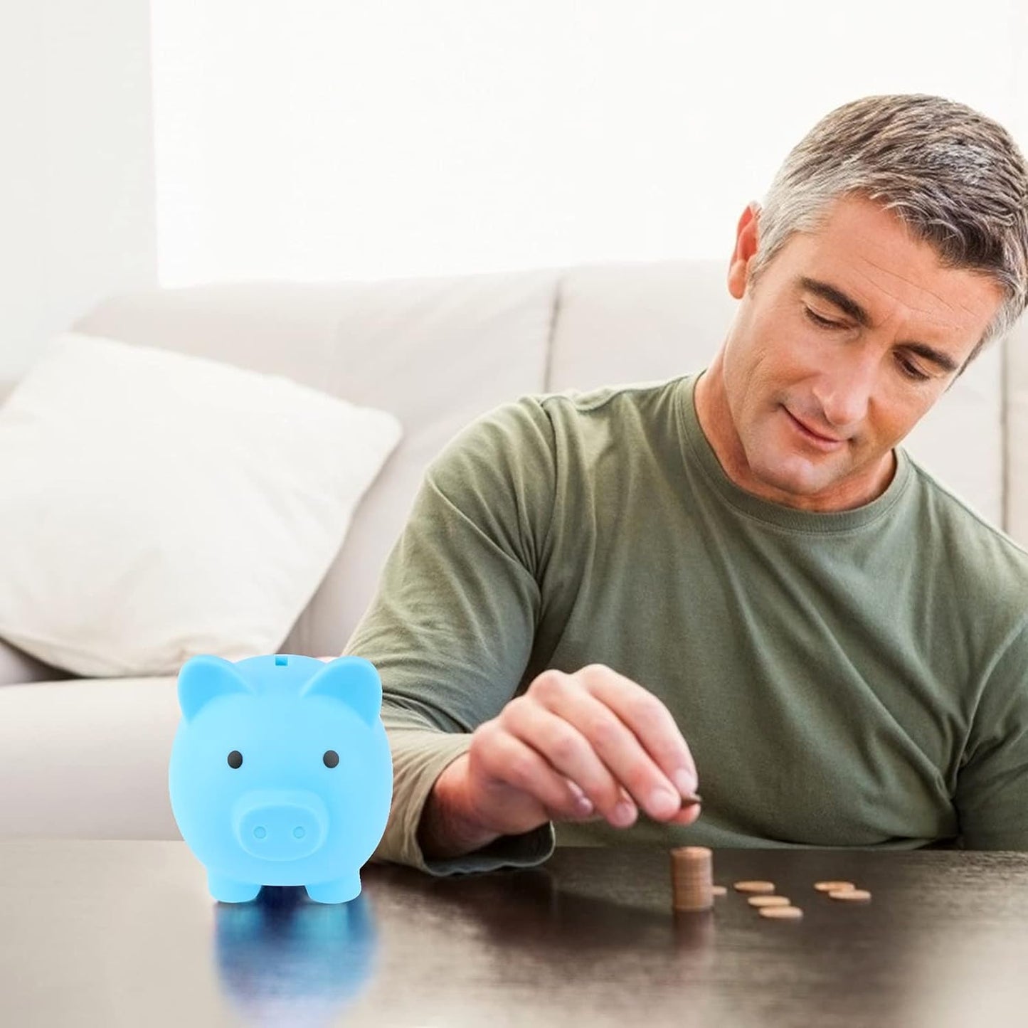 H&W Mini Piggy Bank Blue - Durable PVC Coin Bank for Kids & Gift