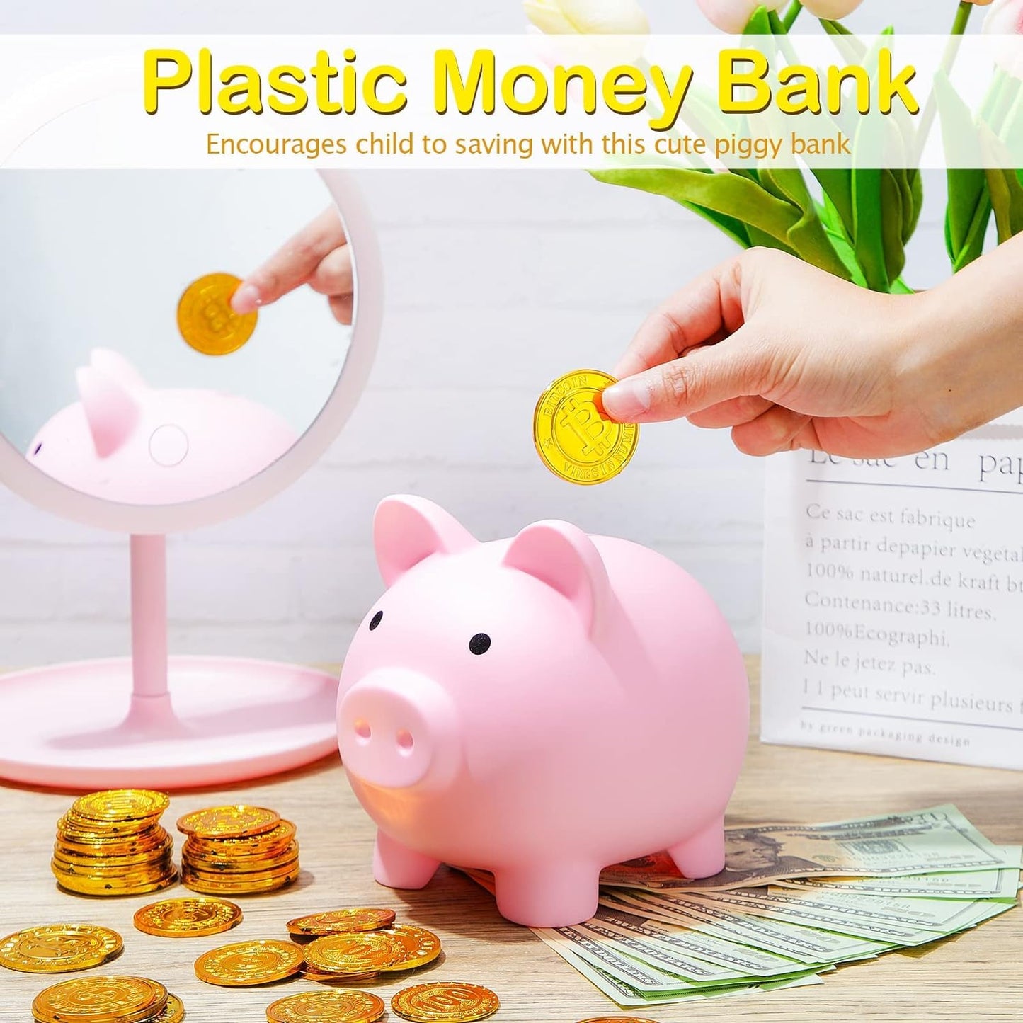 H&W Mini Piggy Bank Pink – Unbreakable Plastic Coin Bank for Kids | First Money Box