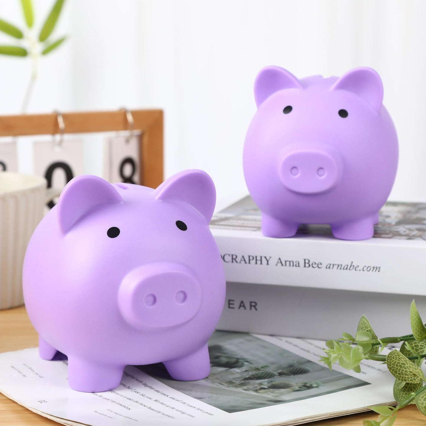 H&W Mini Piggy Bank Purple – Unbreakable Plastic Coin Bank for Kids