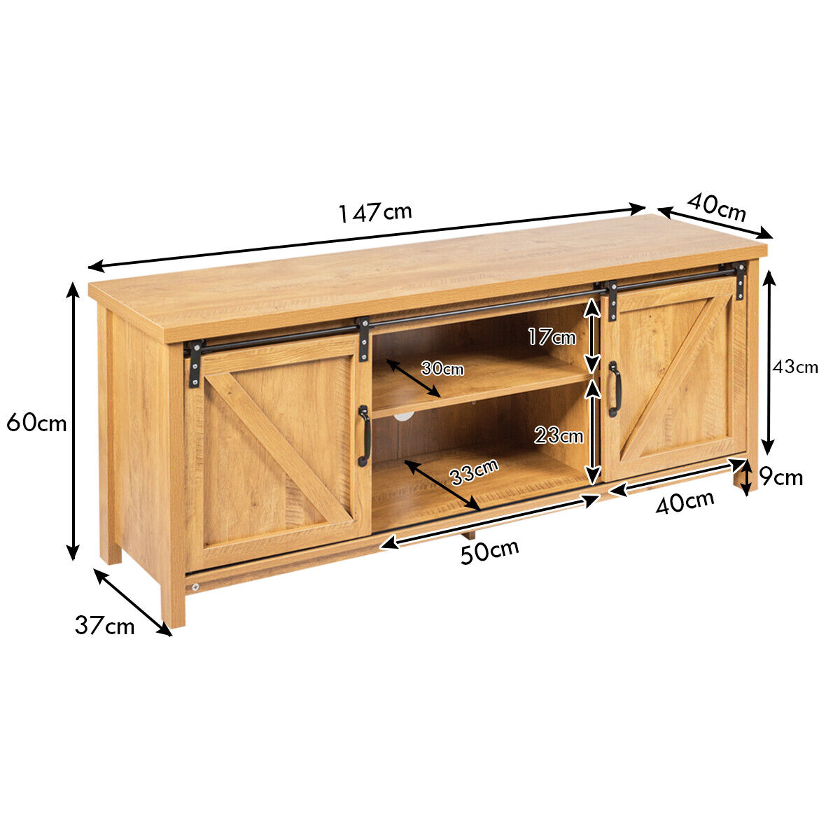 Modern TV Cabinet for 60-Inch TV Wooden Media Storage Shelves-Grey