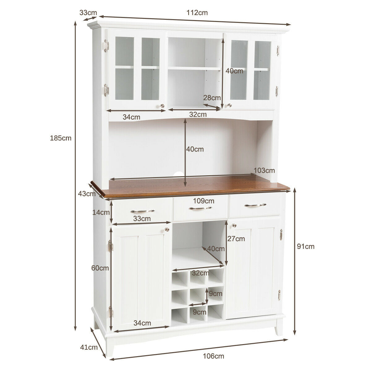 Kitchen Cupboard with Adjustable Shelves and Drawers-Black