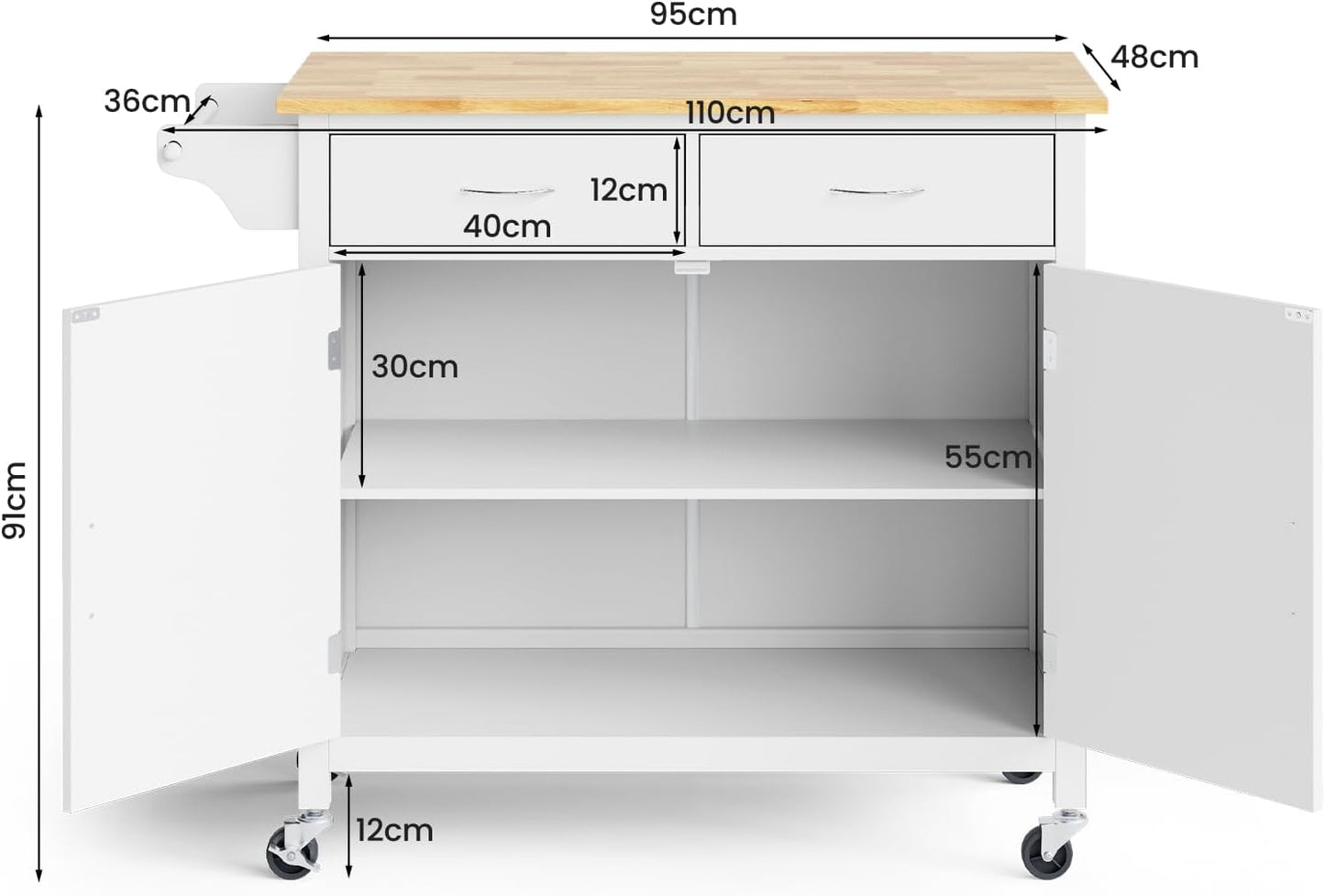 Rolling Kitchen Island Cart Utility Serving Cart with Drawers-Brwon