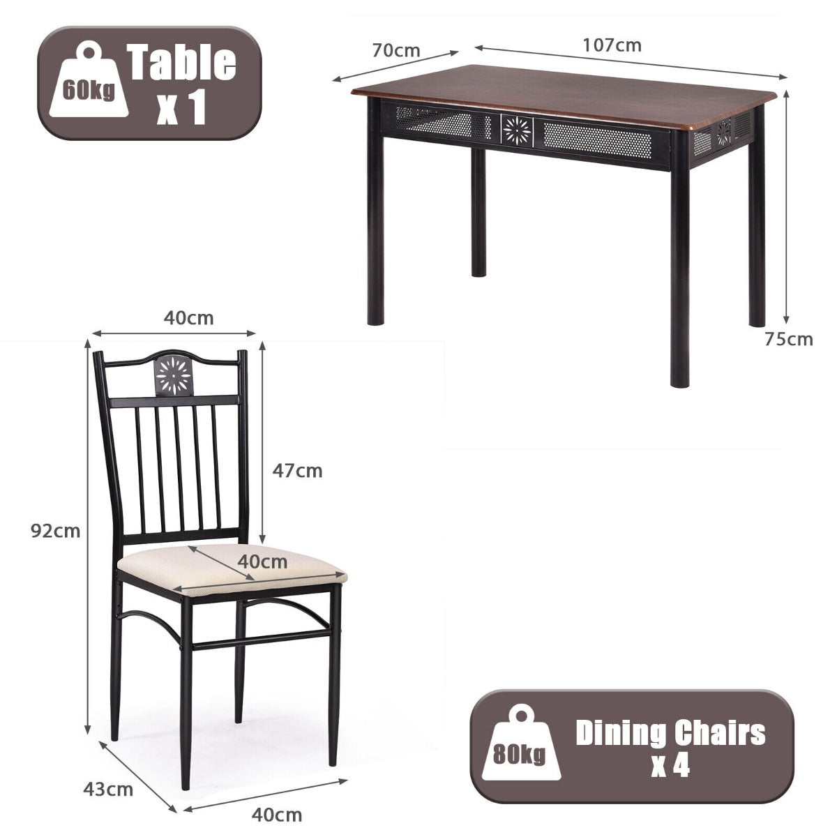 5 Pieces Kitchen Dining Table and Chair Set with Sponge Cushion-Natural