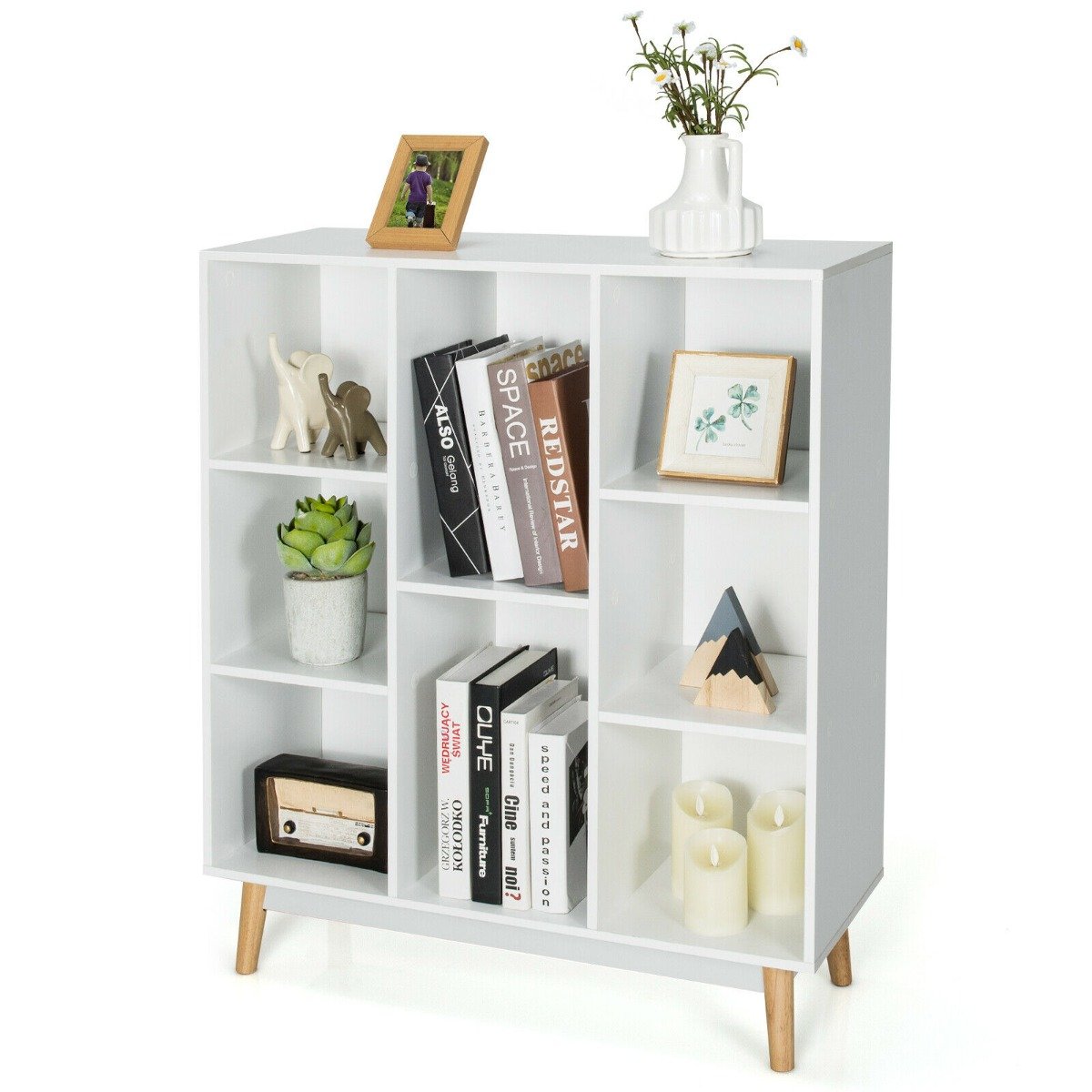 8-Cube Storage Organizer with 2 Anti-Tipping Mechanisms-Dark Brown