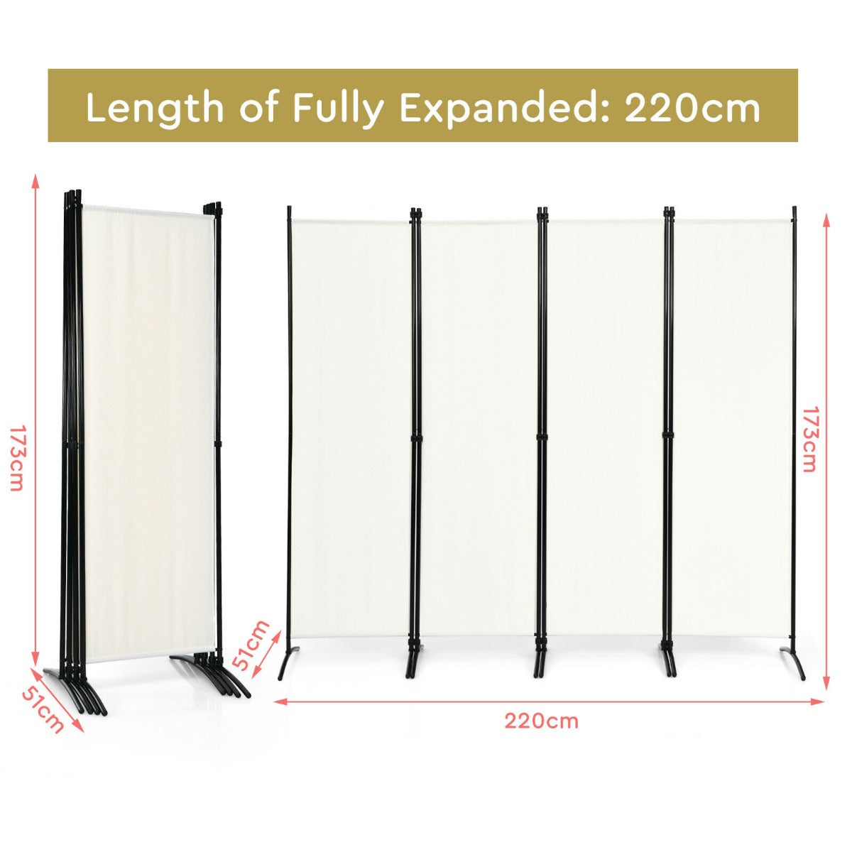 4 Panel Wall Privacy Screen Protector for Home-Black