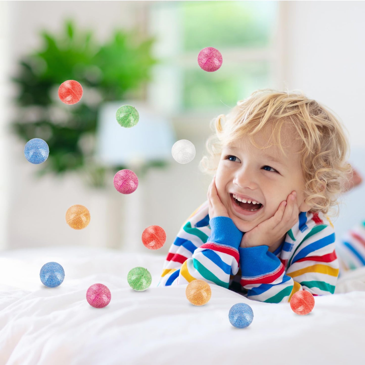 Hxezoc Glitter Bouncy Balls – 24 Pcs, 32mm, 6 Colors for Party Favors