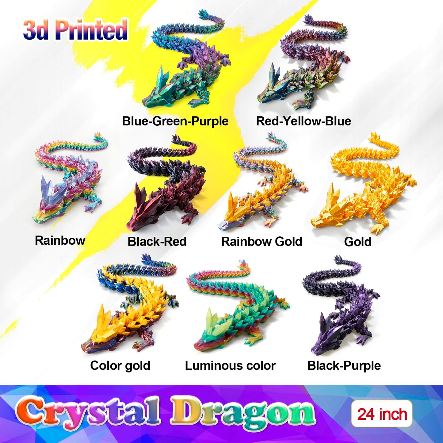 HyBaiS 24-Inch Glow-in-the-Dark 3D Dragon Figurine – Large 3D Printed Toy & Desk Decor