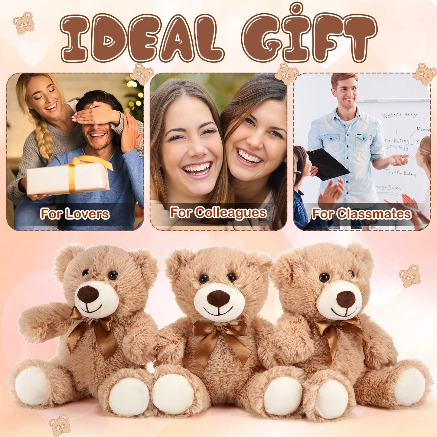 HyDren 6-Piece Bear Stuffed Animals – Soft Plush, Bedtime Companion & Decor