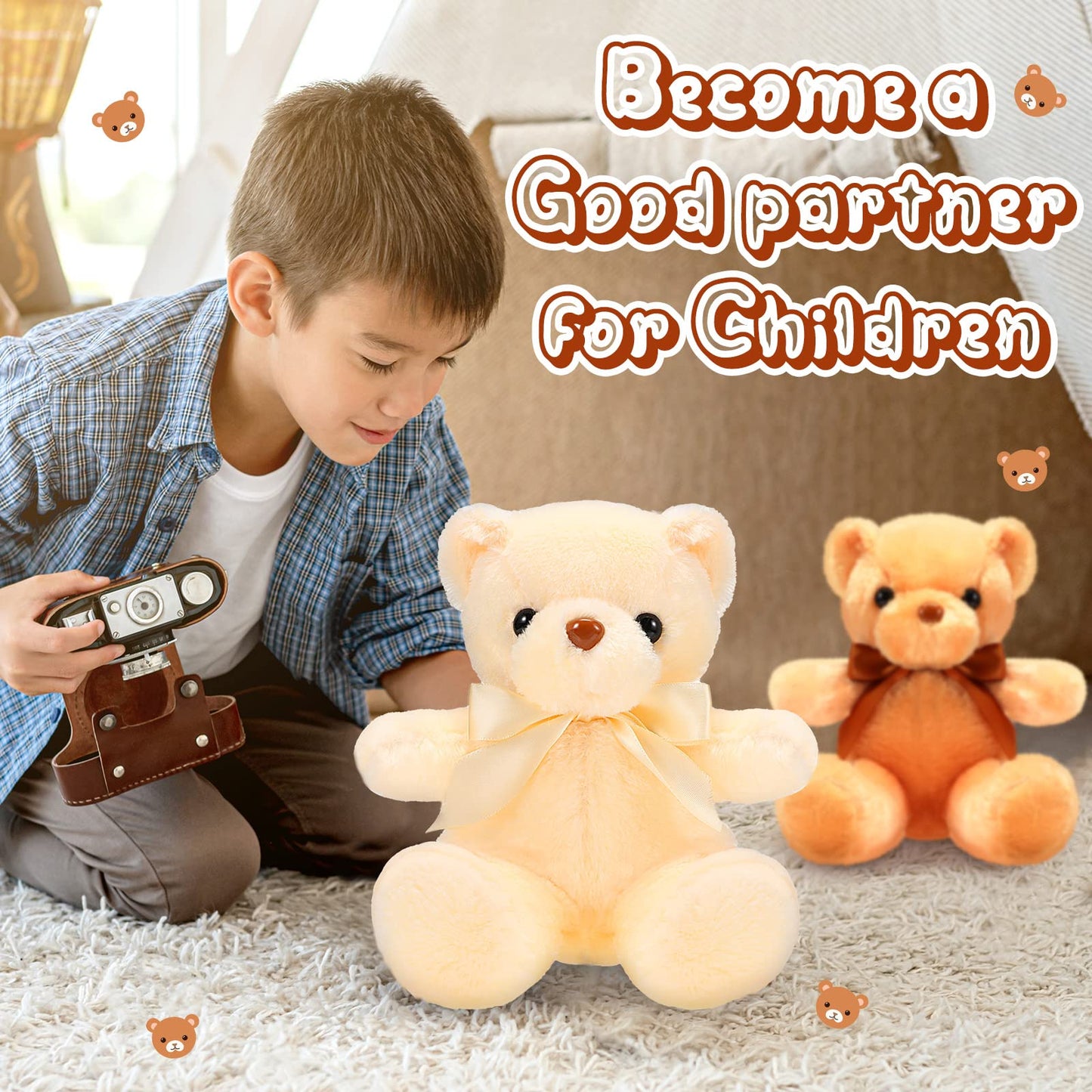 HyDren 6 Pcs Bear Stuffed Animals – Soft Plush Bears for Sleep, Play & Home Decor