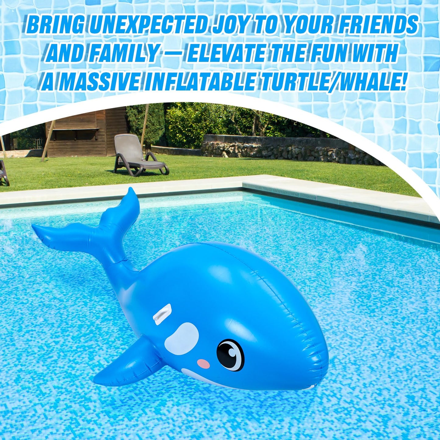 HyDren 79-Inch Giant Inflatable Whale Pool Float – Realistic Sea Animal Ride-On with Handles