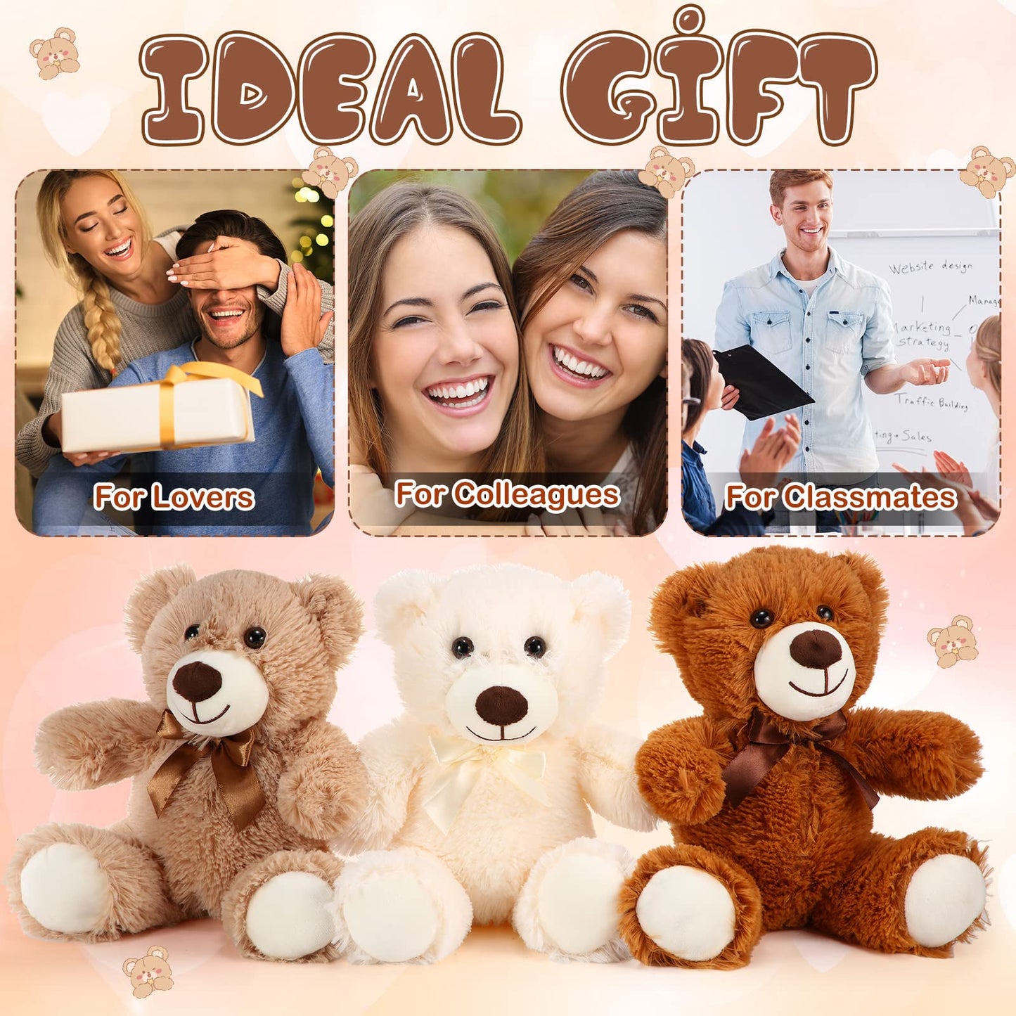 HyDren 6 Pcs Bear Stuffed Animals – Soft Plush Bears for Sleep, Play, and Decor