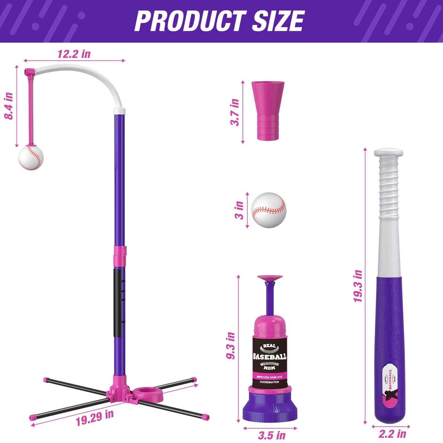 HYES Baseball Set: 3 Ways to Play, Adjustable Height, Safe & Sturdy