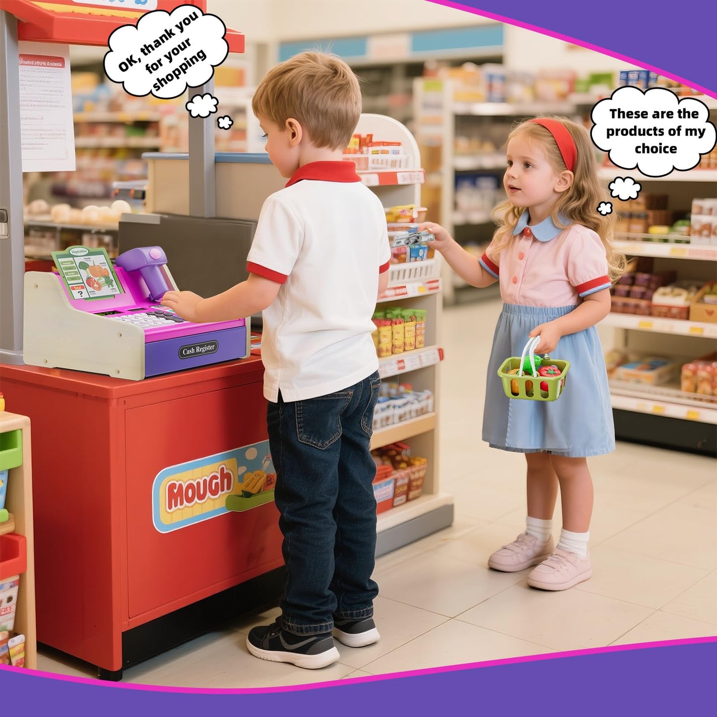 HYES Cash Registers for Kids – Rechargeable Pink Pretend Play Market & Fast Food