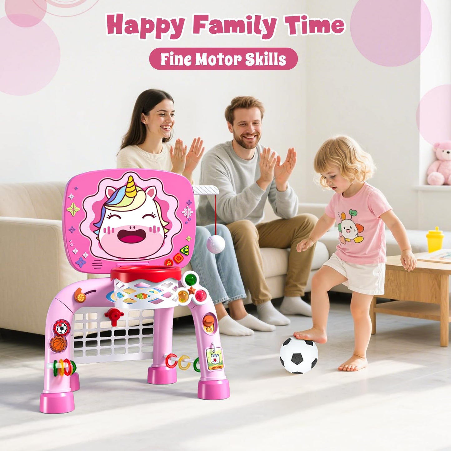 HYES Toddler 3-in-1 Basketball Hoop, Soccer Goal & Montessori Learning Toy Set for Ages 1–3