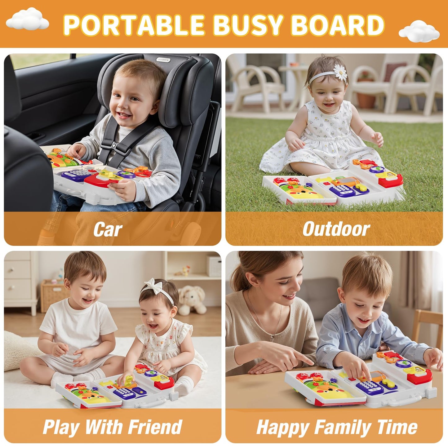 HYES Montessori Busy Board for Toddlers 1-3 | Musical Toy for 12-18 Months | Portable & Durable