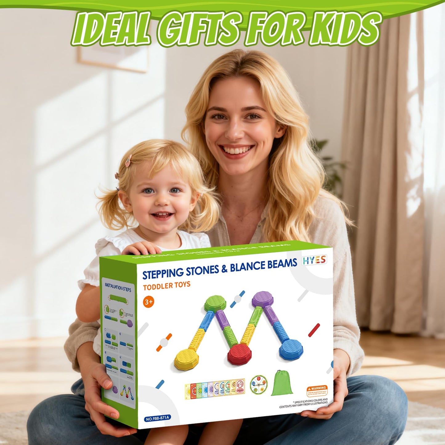 HYES Balance Beams & Stepping Stones — Sensory Obstacle Course Toys for Kids 3-5