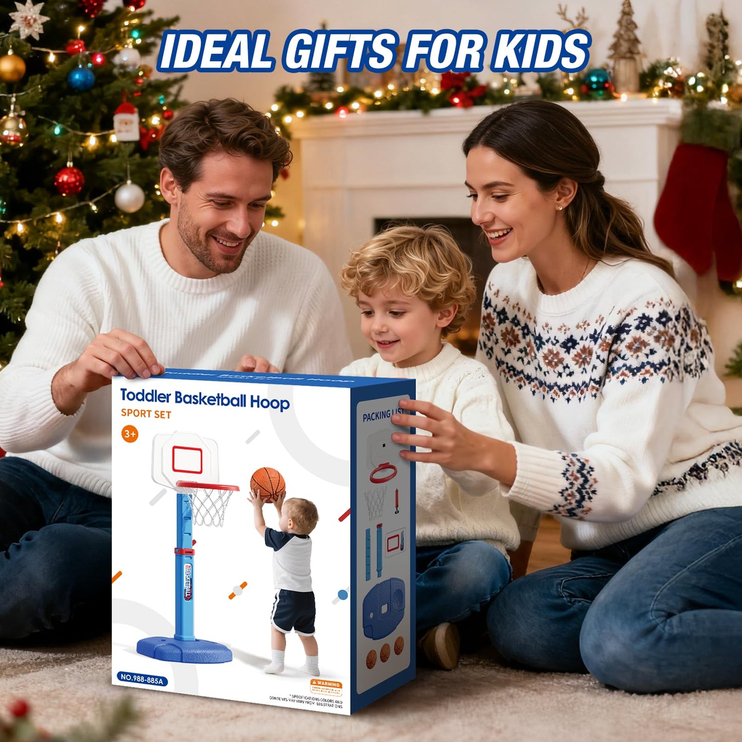 HYES Toddler Basketball Hoop - Adjustable Indoor Mini Hoop for Kids 1-5 | Foldable with 3 Balls